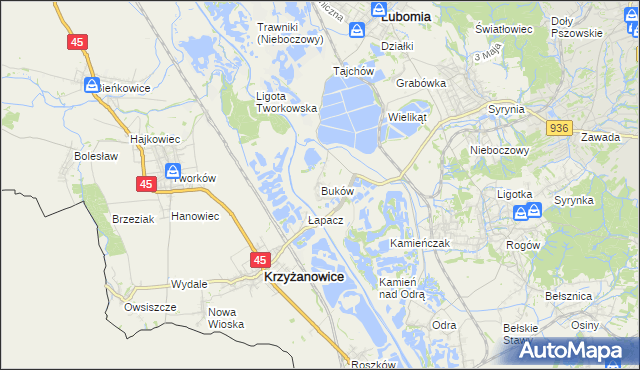 mapa Buków gmina Lubomia, Buków gmina Lubomia na mapie Targeo