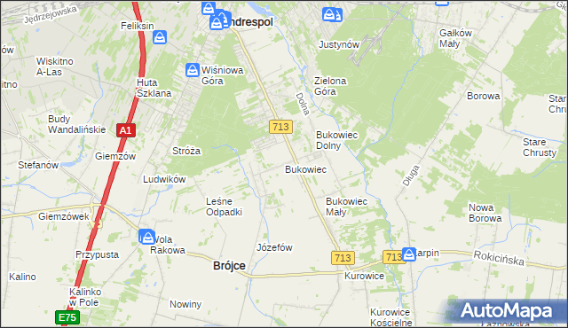 mapa Bukowiec gmina Brójce, Bukowiec gmina Brójce na mapie Targeo