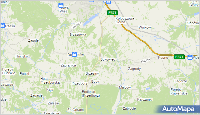 mapa Bukowiec gmina Kolbuszowa, Bukowiec gmina Kolbuszowa na mapie Targeo
