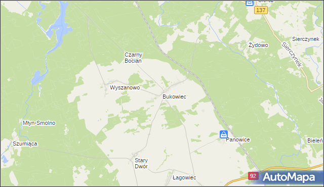 mapa Bukowiec gmina Międzyrzecz, Bukowiec gmina Międzyrzecz na mapie Targeo