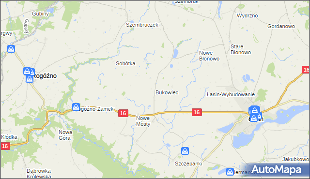 mapa Bukowiec gmina Rogóźno, Bukowiec gmina Rogóźno na mapie Targeo