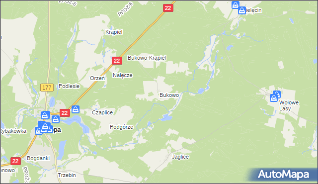 mapa Bukowo gmina Człopa, Bukowo gmina Człopa na mapie Targeo