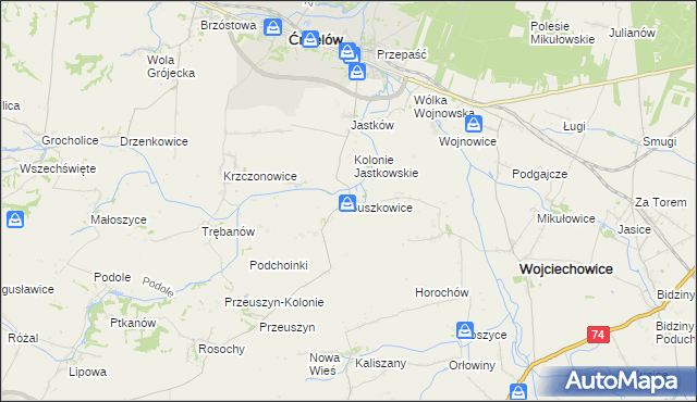 mapa Buszkowice gmina Ćmielów, Buszkowice gmina Ćmielów na mapie Targeo