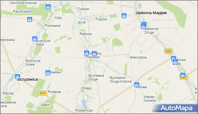 mapa Bychawka Trzecia-Kolonia, Bychawka Trzecia-Kolonia na mapie Targeo