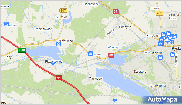 mapa Bycina, Bycina na mapie Targeo