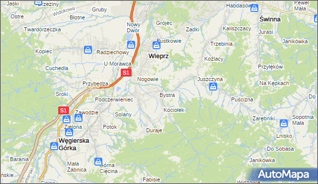 mapa Bystra gmina Radziechowy-Wieprz, Bystra gmina Radziechowy-Wieprz na mapie Targeo