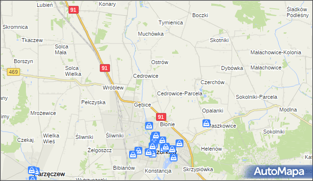 mapa Cedrowice-Parcela, Cedrowice-Parcela na mapie Targeo