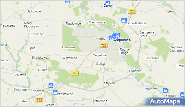 mapa Cegielnia gmina Mogielnica, Cegielnia gmina Mogielnica na mapie Targeo