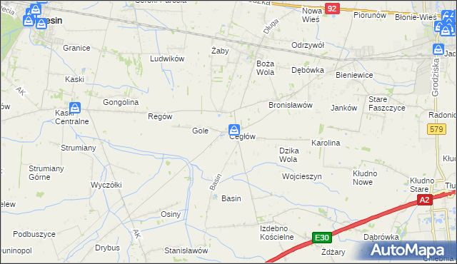 mapa Cegłów gmina Baranów, Cegłów gmina Baranów na mapie Targeo