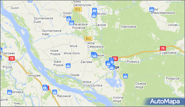 mapa Celejów gmina Wilga, Celejów gmina Wilga na mapie Targeo