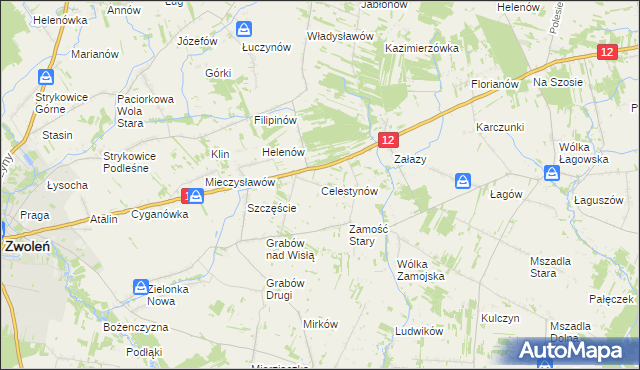 mapa Celestynów gmina Zwoleń, Celestynów gmina Zwoleń na mapie Targeo
