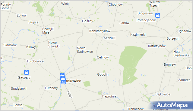mapa Celinów gmina Sadkowice, Celinów gmina Sadkowice na mapie Targeo
