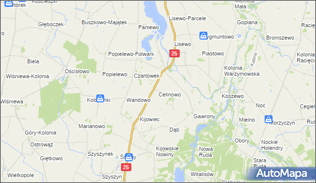 mapa Celinowo gmina Skulsk, Celinowo gmina Skulsk na mapie Targeo