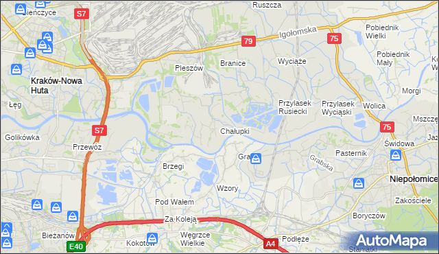 mapa Chałupki gmina Kraków, Chałupki gmina Kraków na mapie Targeo