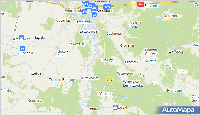 mapa Chałupy gmina Przedbórz, Chałupy gmina Przedbórz na mapie Targeo