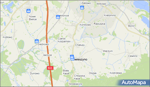 mapa Chałupy gmina Świeszyno, Chałupy gmina Świeszyno na mapie Targeo