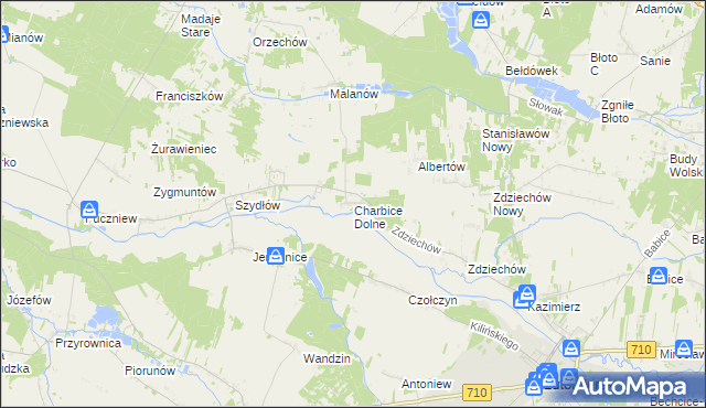 mapa Charbice Dolne, Charbice Dolne na mapie Targeo
