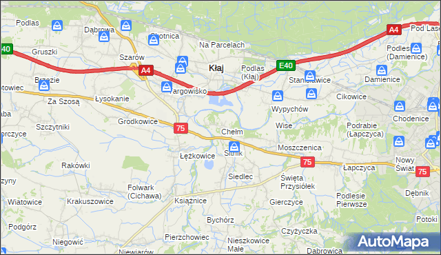 mapa Chełm gmina Bochnia, Chełm gmina Bochnia na mapie Targeo