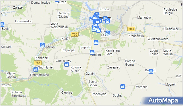 mapa Chełm gmina Wolbrom, Chełm gmina Wolbrom na mapie Targeo