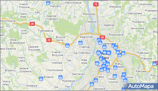 mapa Chełmiec powiat nowosądecki, Chełmiec powiat nowosądecki na mapie Targeo