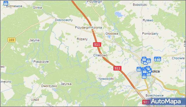 mapa Chlebowo gmina Bobolice, Chlebowo gmina Bobolice na mapie Targeo