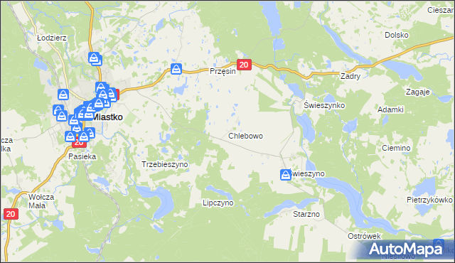 mapa Chlebowo gmina Miastko, Chlebowo gmina Miastko na mapie Targeo