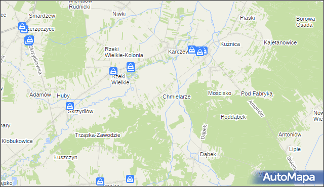 mapa Chmielarze gmina Kłomnice, Chmielarze gmina Kłomnice na mapie Targeo