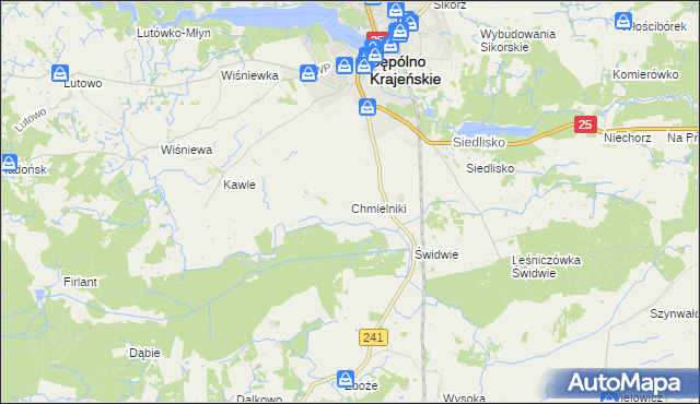 mapa Chmielniki gmina Sępólno Krajeńskie, Chmielniki gmina Sępólno Krajeńskie na mapie Targeo