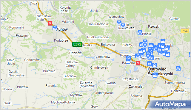 mapa Chmielów gmina Bodzechów, Chmielów gmina Bodzechów na mapie Targeo