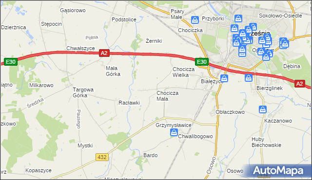 mapa Chocicza Mała, Chocicza Mała na mapie Targeo