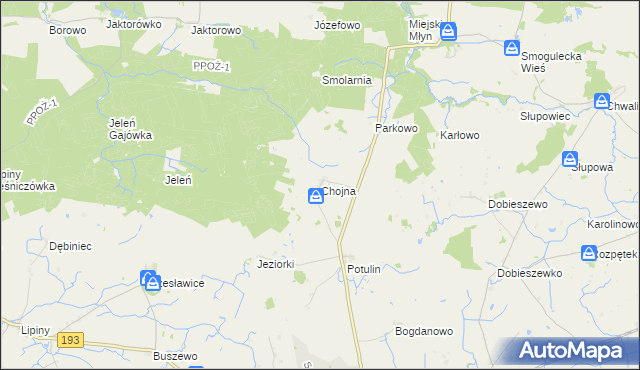mapa Chojna gmina Gołańcz, Chojna gmina Gołańcz na mapie Targeo