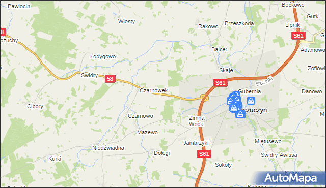 mapa Chojnowo gmina Szczuczyn, Chojnowo gmina Szczuczyn na mapie Targeo