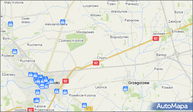 mapa Chojny gmina Koło, Chojny gmina Koło na mapie Targeo