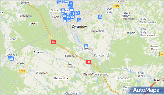 mapa Chroboty, Chroboty na mapie Targeo