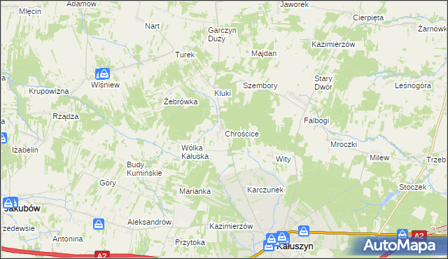 mapa Chrościce gmina Kałuszyn, Chrościce gmina Kałuszyn na mapie Targeo