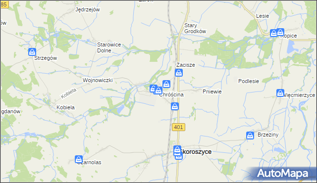 mapa Chróścina gmina Skoroszyce, Chróścina gmina Skoroszyce na mapie Targeo