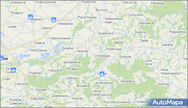 mapa Chrostowa gmina Łapanów, Chrostowa gmina Łapanów na mapie Targeo