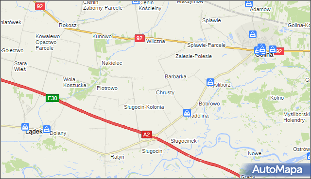 mapa Chrusty gmina Golina, Chrusty gmina Golina na mapie Targeo