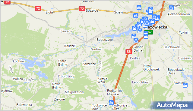 mapa Chrusty gmina Rawa Mazowiecka, Chrusty gmina Rawa Mazowiecka na mapie Targeo