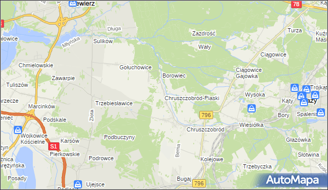 mapa Chruszczobród-Piaski, Chruszczobród-Piaski na mapie Targeo