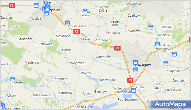 mapa Chrzanów gmina Pacanów, Chrzanów gmina Pacanów na mapie Targeo