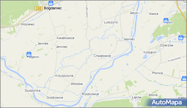 mapa Chwałowice gmina Bogdaniec, Chwałowice gmina Bogdaniec na mapie Targeo