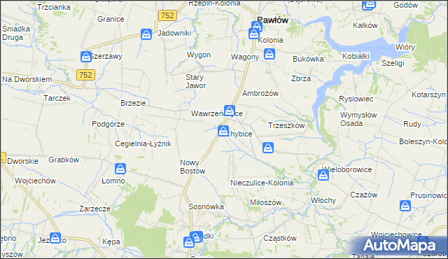 mapa Chybice, Chybice na mapie Targeo