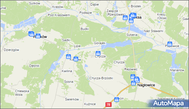 mapa Chycza, Chycza na mapie Targeo