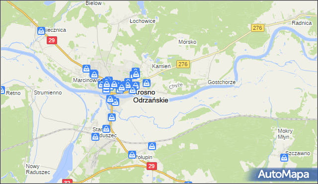 mapa Chyże gmina Krosno Odrzańskie, Chyże gmina Krosno Odrzańskie na mapie Targeo