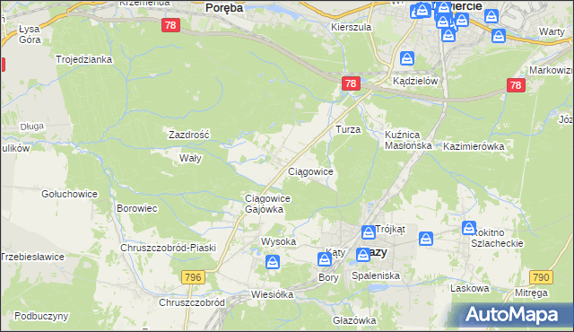 mapa Ciągowice, Ciągowice na mapie Targeo