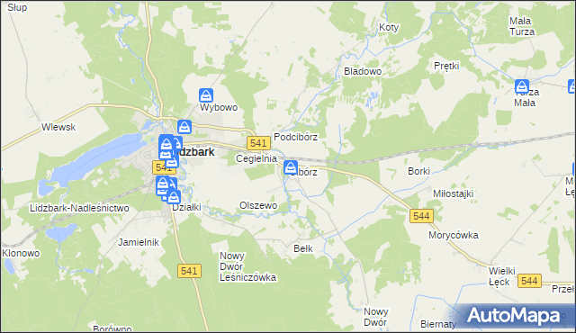 mapa Cibórz gmina Lidzbark, Cibórz gmina Lidzbark na mapie Targeo