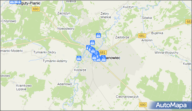 mapa Ciechanowiec, Ciechanowiec na mapie Targeo