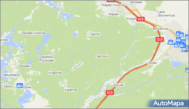 mapa Ciechocin gmina Modliborzyce, Ciechocin gmina Modliborzyce na mapie Targeo