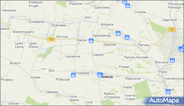 mapa Cieplice gmina Gołcza, Cieplice gmina Gołcza na mapie Targeo